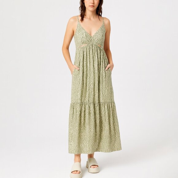 Abercrombie & Fitch Abstract Geometric Cut-Out Tiered Maxi Dress Green Size XL - Picture 1 of 4